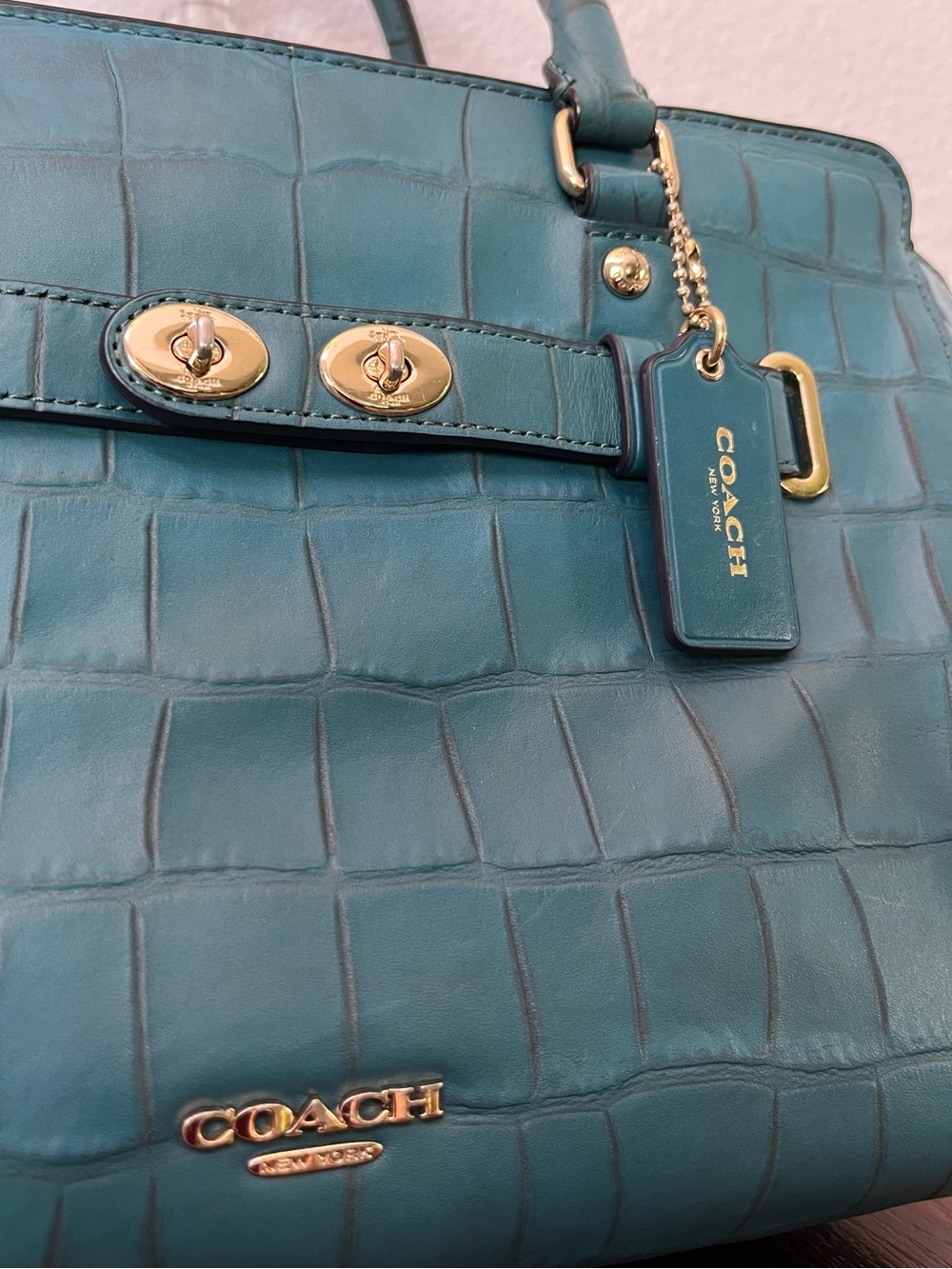 COACH Blake Teal Croc-Embossed Leather Carryall Satchel F37099 - Picture 4 of 13